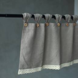 Linen Kitchen Curtain Valance With Ruffle Lace - French Country - thumbnail 2