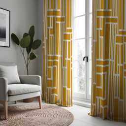 Mustard Yellow Geometric Curtains, Modern Abstract Pattern Drapes, Made To Measure Window Panels, Custom Eyelet Curtains For Living Room - thumbnail 3