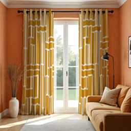 Mustard Yellow Geometric Curtains, Modern Abstract Pattern Drapes, Made To Measure Window Panels, Custom Eyelet Curtains For Living Room