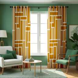 Mustard Yellow Geometric Curtains, Modern Abstract Pattern Drapes, Made To Measure Window Panels, Custom Eyelet Curtains For Living Room - thumbnail 2