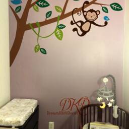 Nursery Wall Decal, Jungle Monkey Decals, Hanging Monkeys On The Tree, Birds, Children's Bedroom Vinyl Art Sticker-Dk363 - thumbnail 3