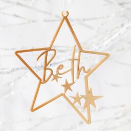 Personalized Star Christmas Ornament - Metallic Glitter Bauble - thumbnail 1