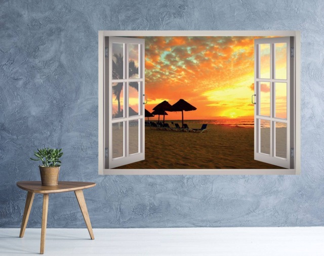 Caribbean Beach Sunset Window 3D Wall Decal Art Removable Wallpaper Mural Sticker Vinyl Home Decor - image 1
