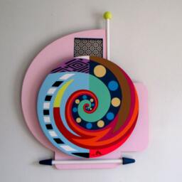 Geometric Cubism Wood Wall Sculpture Original Acrylic Painting - thumbnail 3