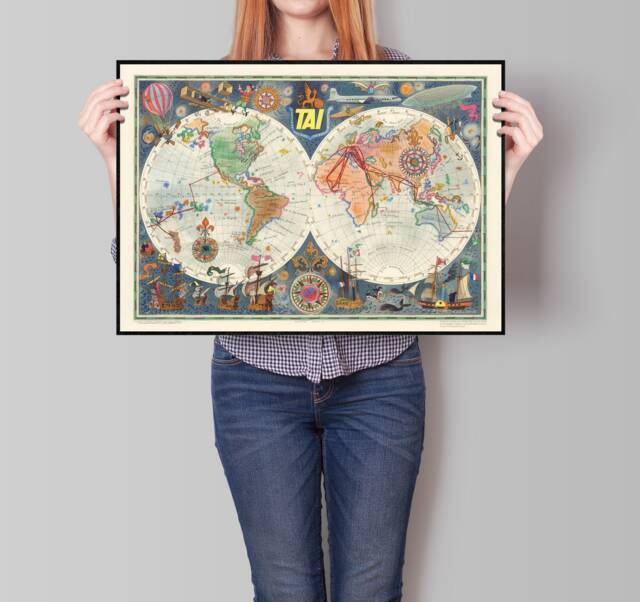 Tai Advertising Map Of The World By Noted French Artist Luc-Marie Bayle - image 1