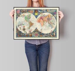 Tai Advertising Map Of The World By Noted French Artist Luc-Marie Bayle - thumbnail 1