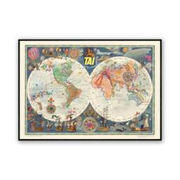 Tai Advertising Map Of The World By Noted French Artist Luc-Marie Bayle - thumbnail 2