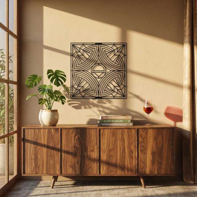 Art Deco Geometric Metal Wall Art, Ornamental Square Pattern Home Decor, Modern Abstract Sculpture, Living Room Sign, Luxury Gift - image 1