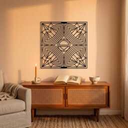Art Deco Geometric Metal Wall Art, Ornamental Square Pattern Home Decor, Modern Abstract Sculpture, Living Room Sign, Luxury Gift - thumbnail 2