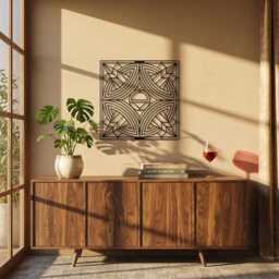 Art Deco Geometric Metal Wall Art, Ornamental Square Pattern Home Decor, Modern Abstract Sculpture, Living Room Sign, Luxury Gift - thumbnail 1