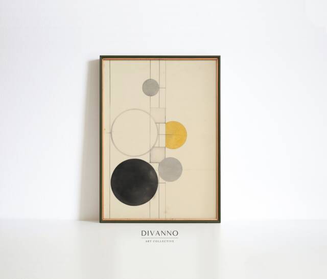 Abstract Geometrical Neutral Print, Circles & Squares Wall Art, Contemporary Canvas, Retro Printable Gift, Digital Painting, Decor - image 1