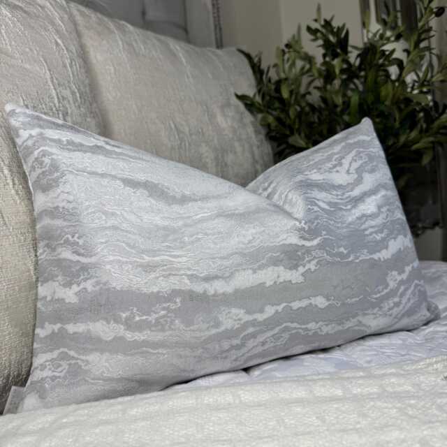 "Silver Marble Cushion Cover 12""x20" - image 1