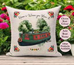 Gifts For Narrowboat Owners - Canal Barge Decor Personalised Customised Cushion, Bag, Mugs, Pennant Choose Colour & Boat Name