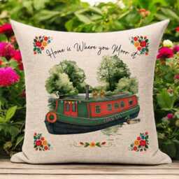 Gifts For Narrowboat Owners - Canal Barge Decor Personalised Customised Cushion, Bag, Mugs, Pennant Choose Colour & Boat Name - thumbnail 2
