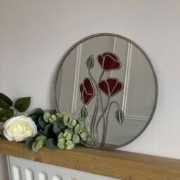 Rennie Mackintosh Style Stained Glass Effect Mirror Handmade Gift Wall Catfish Glass Art Deco Poppy 6 30cm Circle - thumbnail 2