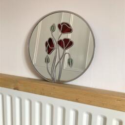 Rennie Mackintosh Style Stained Glass Effect Mirror Handmade Gift Wall Catfish Glass Art Deco Poppy 6 30cm Circle - thumbnail 3