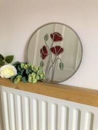 Rennie Mackintosh Style Stained Glass Effect Mirror Handmade Gift Wall Catfish Glass Art Deco Poppy 6 30cm Circle