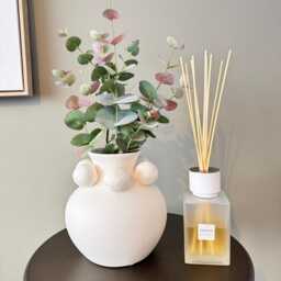 White Sphere-Collared Vase, Textured Ceramic Ball Pot, Modern Nordic Round Urn, Minimalist Table Decor - thumbnail 2