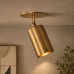Brass Adjustable Spotlight Ceiling Light, Modern Cylindrical Swivel Spot Lamp, Minimalist Industrial Wall Mount, Dimmable Task Lighting - thumbnail 2