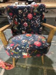 Dark Navy Cotton Velvet Floral Armchair