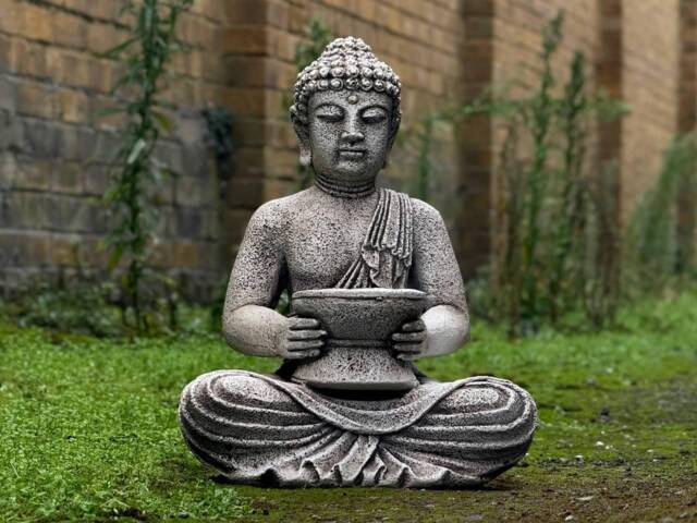 Meditating Buddha With Offering Bowl Statue Traditional Decoration Outdoor Zen Garden Sculpture Japanese Ornament Buddha Lover Gift - image 1