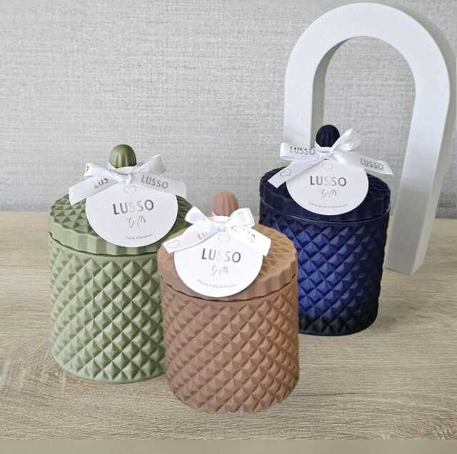 Diamond Candle Jar Gift Set - Navy, Sage, Coffee Soy Wax, Boxed - image 1