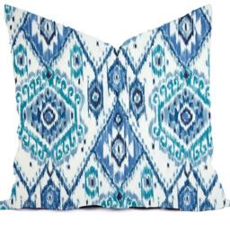 Outdoor Pillows Or Indoor Pillow Custom Cover - Shades Of Blue, Royal Grey Gray White Ikat Lattice Modern All Sizes - thumbnail 4
