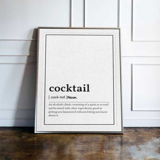 Cocktail Definition Print, Funny Wall Art, Bar Cart Decor, Minimalist Poster, Alcohol Kitchen Mixology Gift - image 1