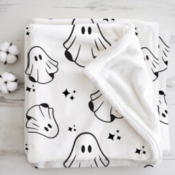 Ghosts - Monochrome, Sherpa Fleece Blanket, Decor, Kids Bedding, Blankets, Children's Room, Halloween Ghosts, Blanket - thumbnail 2
