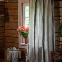 French Style Linen Curtain - Pencil Pleat, Cherry Red Stripes, Heavyweight Natural Curtain, Farmhouse Cottage Window Curtain - thumbnail 4