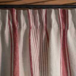 French Style Linen Curtain - Pencil Pleat, Cherry Red Stripes, Heavyweight Natural Curtain, Farmhouse Cottage Window Curtain - thumbnail 2