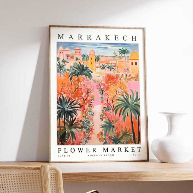 Marrakech Flower Market Poster, Print, Moroccan Floral Wall Art, Decor, Botanical Africa Travel Art - image 1