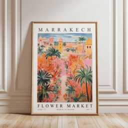 Marrakech Flower Market Poster, Print, Moroccan Floral Wall Art, Decor, Botanical Africa Travel Art - thumbnail 3