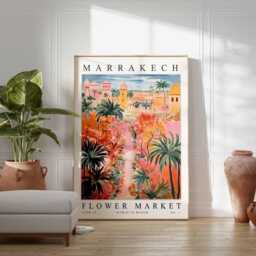 Marrakech Flower Market Poster, Print, Moroccan Floral Wall Art, Decor, Botanical Africa Travel Art - thumbnail 2