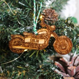 Personalised Motorcycle Christmas Ornament Chopper Motorbike Wood Custom Bauble Laser Engrave Rustic Name Personalise Tree Decoration Irish - thumbnail 2