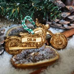Personalised Motorcycle Christmas Ornament Chopper Motorbike Wood Custom Bauble Laser Engrave Rustic Name Personalise Tree Decoration Irish - thumbnail 3
