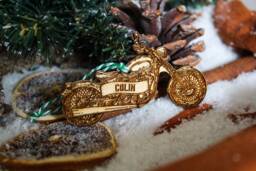 Personalised Motorcycle Christmas Ornament Chopper Motorbike Wood Custom Bauble Laser Engrave Rustic Name Personalise Tree Decoration Irish - thumbnail 1