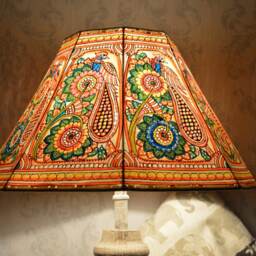 Peacock Pattern Floor Lamp Shade Large - Handmade Leather Multi Colour Garden Shade in Octagonal Shape - H-10 & W-16 Inches - thumbnail 2