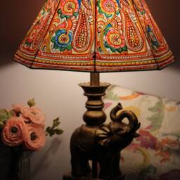 Peacock Pattern Floor Lamp Shade Large - Handmade Leather Multi Colour Garden Shade in Octagonal Shape - H-10 & W-16 Inches - thumbnail 4