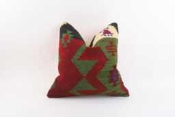 Vintage Turkish Kilim Pillow Cover Handwoven Wool Throw 16x16 - thumbnail 1