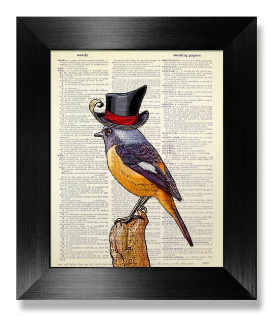 Original Painting Bird Art Print, Whimsical Bird Wall Art, Rustic Country Home Decor, Laundry Room Lover Gift, Man Top Hat Birdy