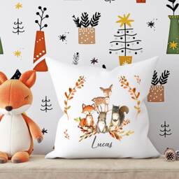 Woodland Animals Nursery Cushion , Forest Personalised Baby Decor Theme, Fox, Rabbit - thumbnail 3