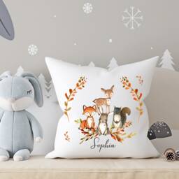 Woodland Animals Nursery Cushion , Forest Personalised Baby Decor Theme, Fox, Rabbit - thumbnail 2