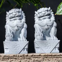 Foo Dogs Pair Garden Decor, Fu Temple Dog, Chinese Statue Balinese Statue, Oriental Ornament - thumbnail 3