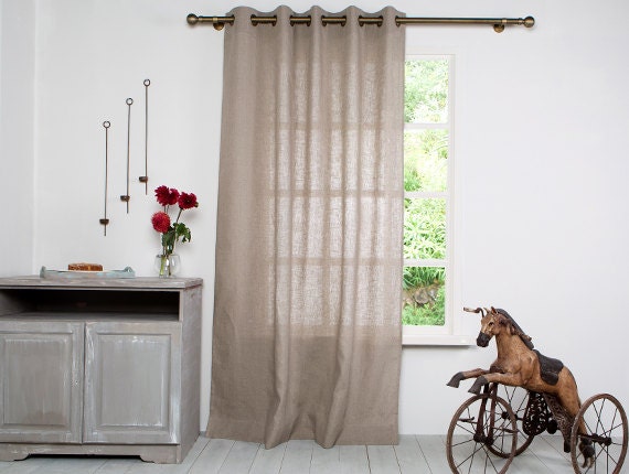 Linen Curtain Panel-Curtains-Natural Curtain-Washed Window Panel - With Bronze Grommet -Custom Length X 55''(140cm - image 1