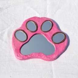 5 Mirrors Cat Paw, Decorative Wall Mirror Cat's Paw Shaped, For Walls, Cat Lover Must Have, Decor, Pink With Violet Hemp Rope - thumbnail 3