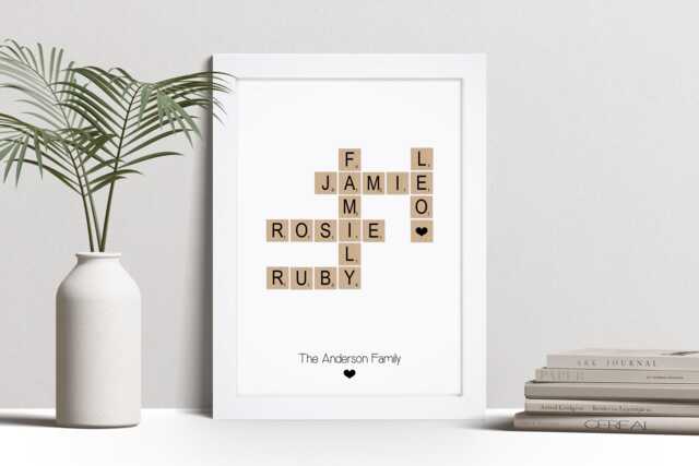 Personalised Scrabble Tile Family Print - Custom Framed Wall Art - image 1