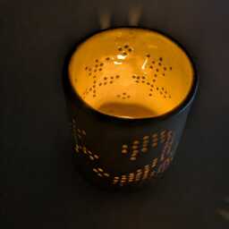 Handmade Ceramic Candle Holder With A Cut-Out Swan & Flower Filet Crochet Inspired Design - thumbnail 4
