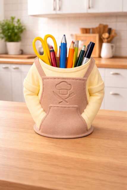 Kitchen Apron Pen Holder - Chef Desk Organizer Cute Decor Cooking Lover Gift Office Supplies Unique Pot - image 1