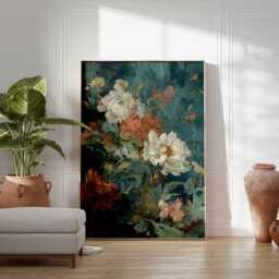 Impressionist Floral Wall Art, Vintage Botanical Peony Print, Textured Oil Painting Style, Rustic Flower Poster Decor - thumbnail 2